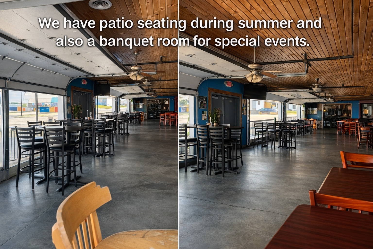Patio seating and banquet room at El Reparo Mexican restaurant in Liberty Indiana